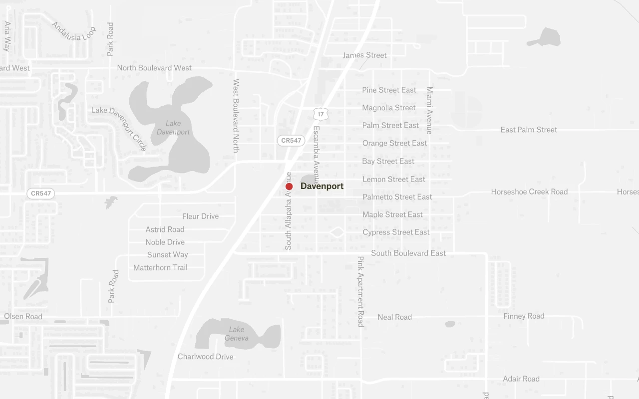 Map highlighting the Davenport service area for Freedom Air Conditioning