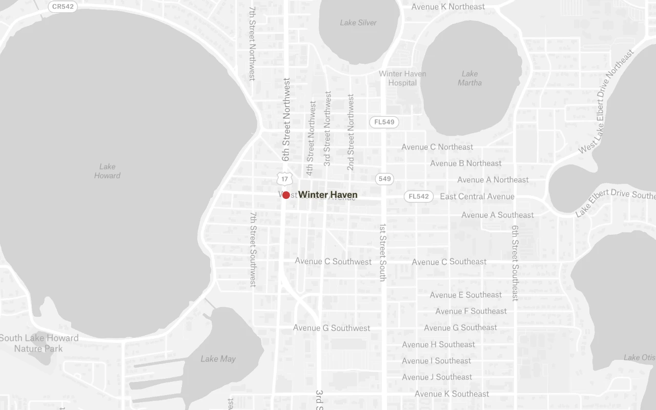 Map highlighting the Winter Haven service area for Freedom Air Conditioning